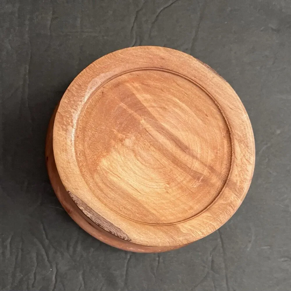 Teak Wood Mini Hand Carved Decorative Round Storage Small Bowl 5” x 2 1/2” Decor